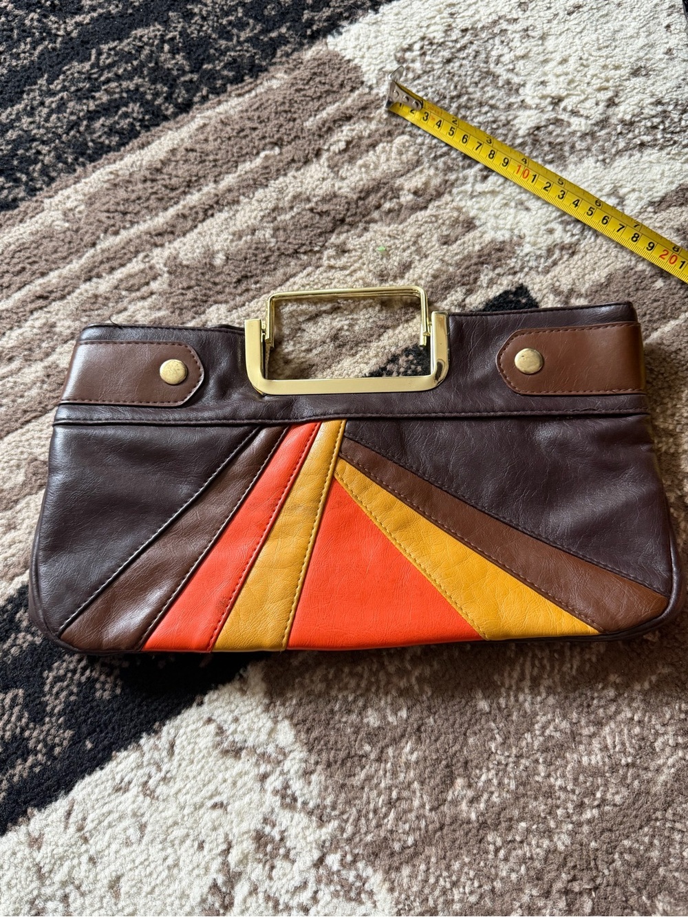 Women’s Colorblock Leather Clutch - Brown, Orange & Yellow